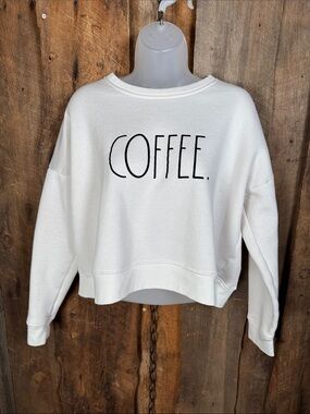 Rae Dunn White Sweatshirt with Black Logo Trim